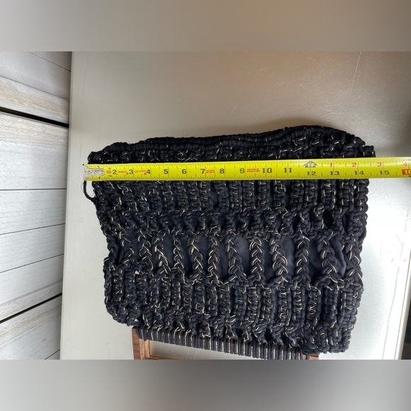 New! CLEOBELLA Wooden Handles Cotton Crochet Macrame Tote Top Handle Bag Black - Picture 8 of 8